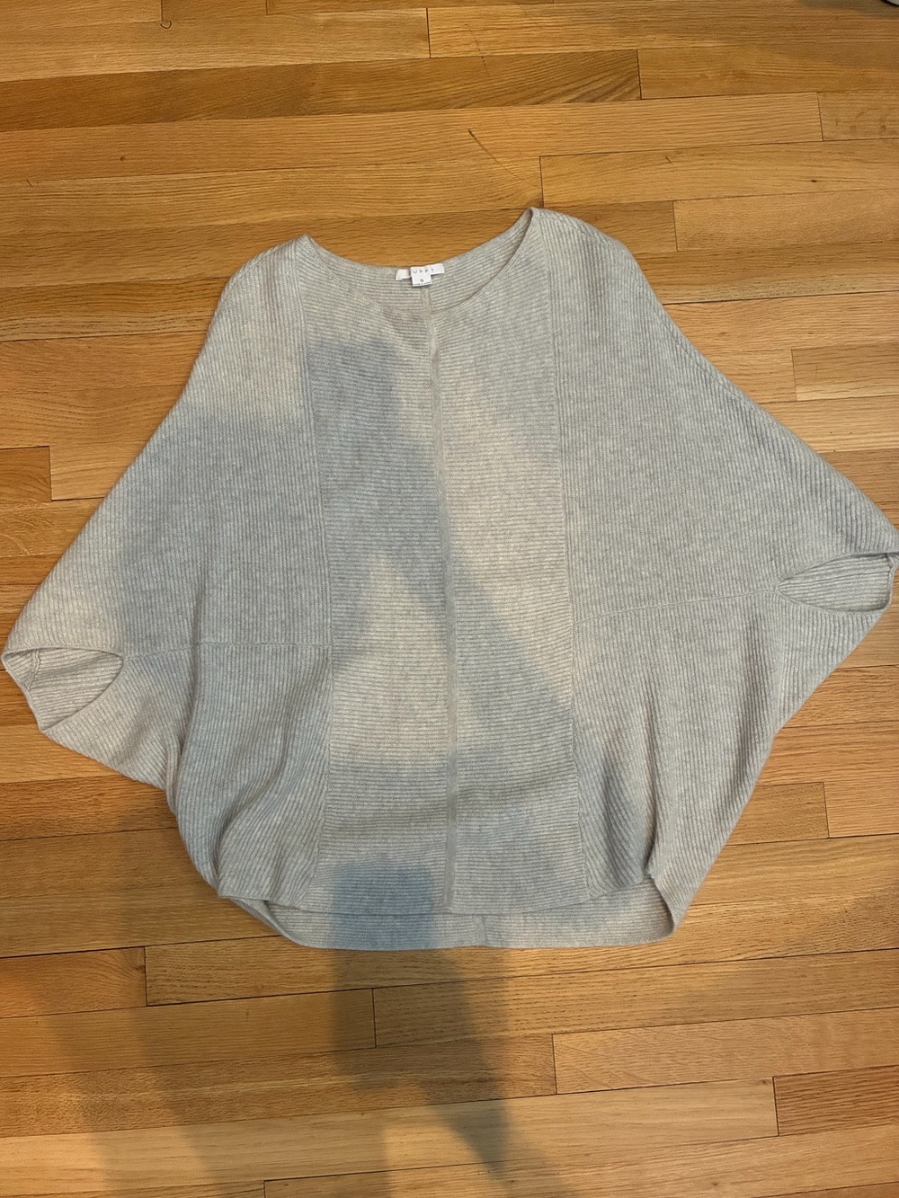 Cashmere Ribbed Poncho Sweater, light gray